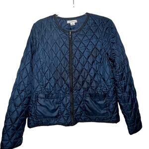 LIZ CLAIBORNE Quilted Zip-Up Puffer Blazer Jacket Insulated Navy Blue Size Large